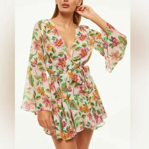 Misa Los Angeles Kaia Mini Dress Size Small Faux Wrap Floral Romantic Flirty